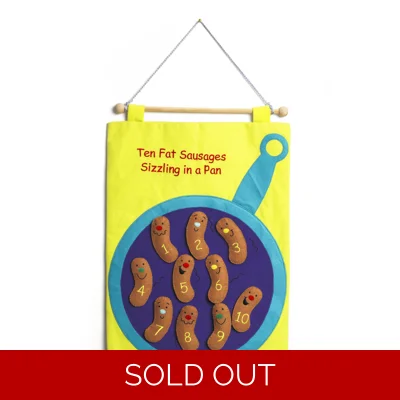 'Ten fat Sausages sizzling in the Pan' fabric wallchart